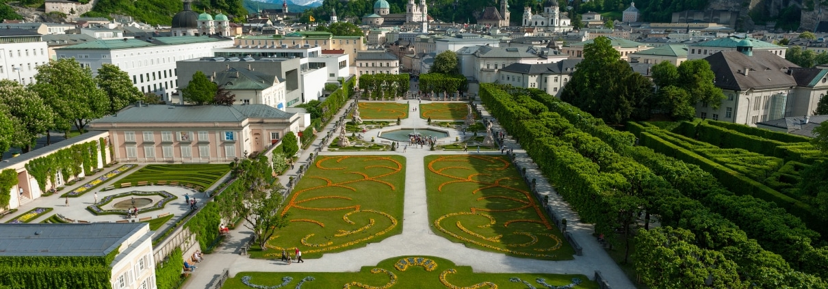 Sights of Salzburg - view over Mirabellgarden to Salzburger old town